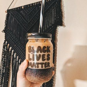 Black Lives Matter Ombre Glitter Dipped Mason Jar